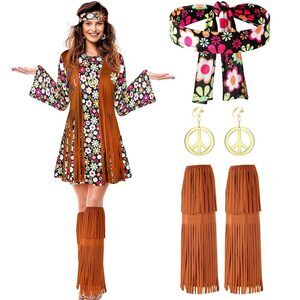 8324 70s 60s Hippie Costume Set 70s Outfits Accessoriess